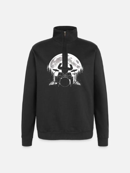 Bigfoot Drummer Moon - Quarter-Zip Sweatshirt - black