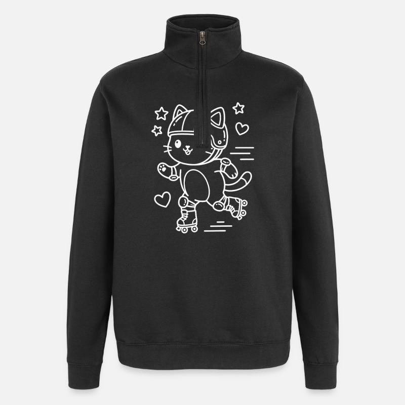 Rollschuh Kawaii Katze - Quarter-Zip-Sweatshirt - Schwarz