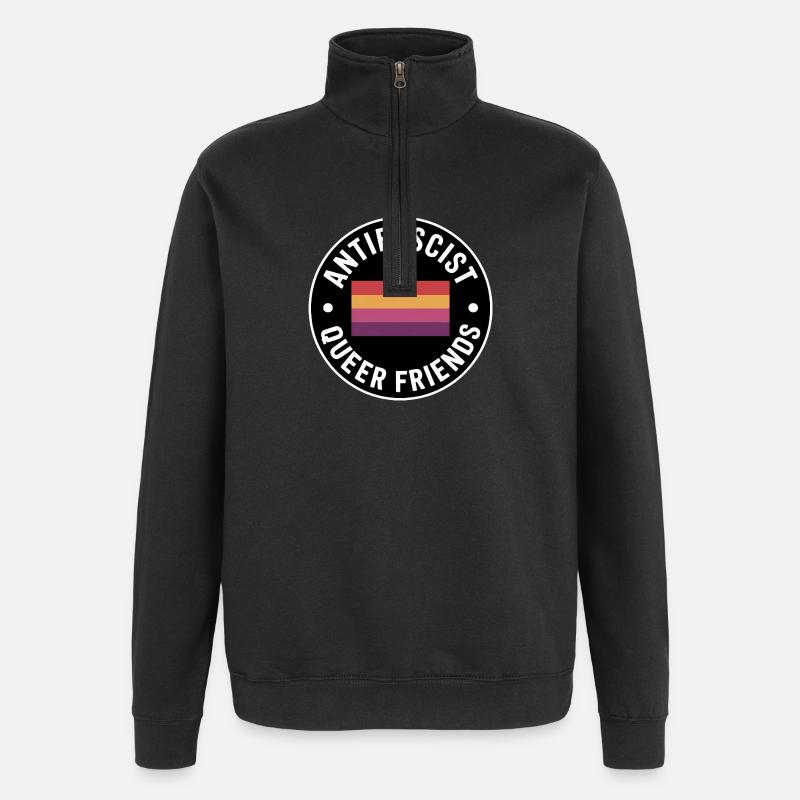 Antifascist Queer Friends - Antifa Merch - Quarter-Zip Sweatshirt - black