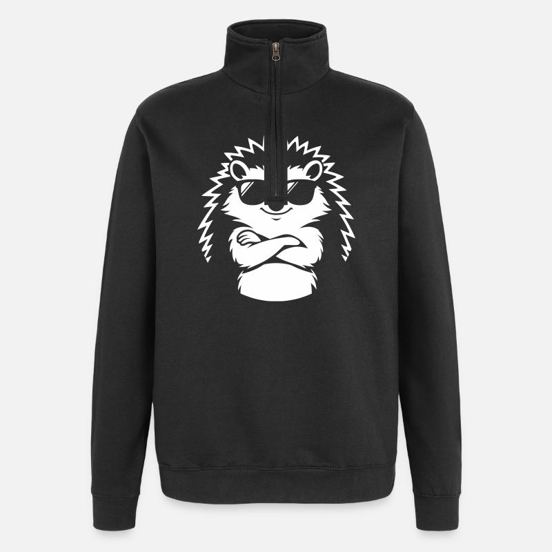 Cooler Igel mit Sonnenbrille - Quarter-Zip-Sweatshirt - Schwarz
