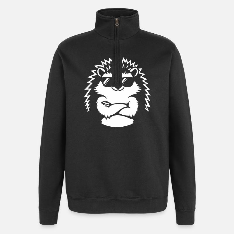 Cooler Igel mit Sonnenbrille - Quarter-Zip-Sweatshirt - Schwarz