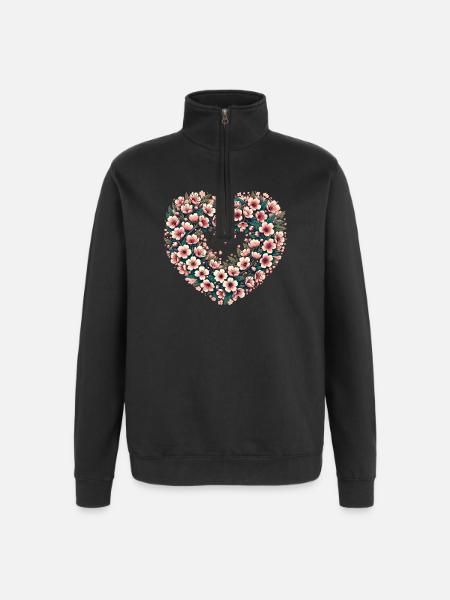 Blossom Heart Blumenwappen - Quarter-Zip-Sweatshirt - Schwarz
