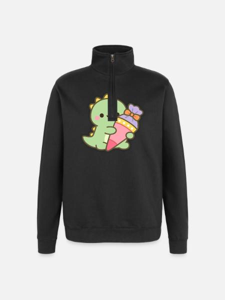 Schulkind Dino Einschulung Geschenk - Quarter-Zip-Sweatshirt - Schwarz