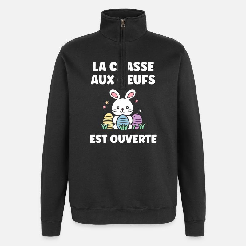 Eiersuche - Quarter-Zip-Sweatshirt - Schwarz