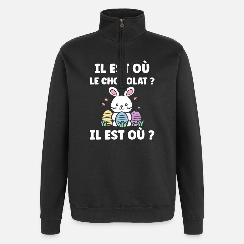 Wo ist die Schokolade? - Quarter-Zip-Sweatshirt - Schwarz