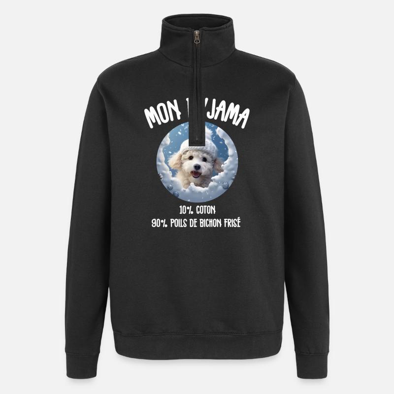 Pyjama Drôle Chien Bichon - Sweat à zip 1/4 - noir