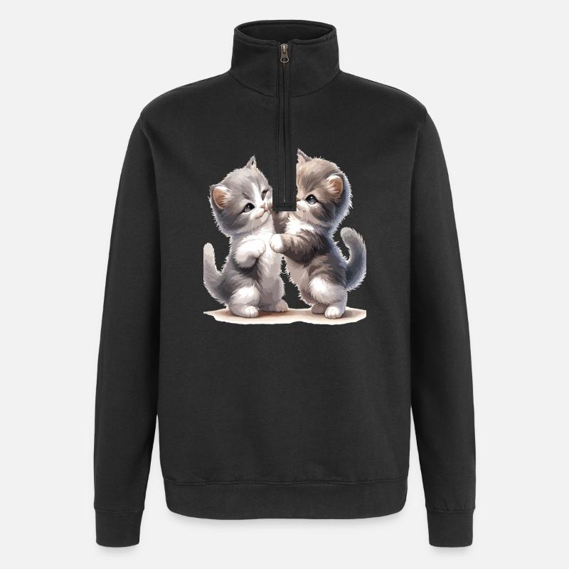 Illustration de l’amitié du chaton - Sweat à zip 1/4 - noir
