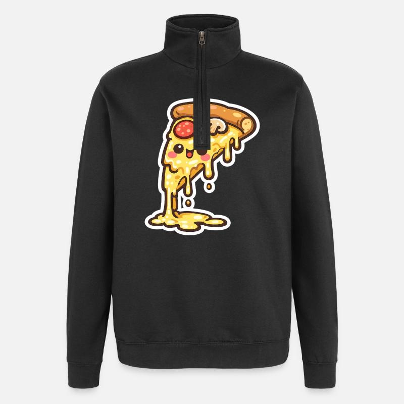 Kawaii Cheese Pizza Slice - Quarter-Zip Sweatshirt - black