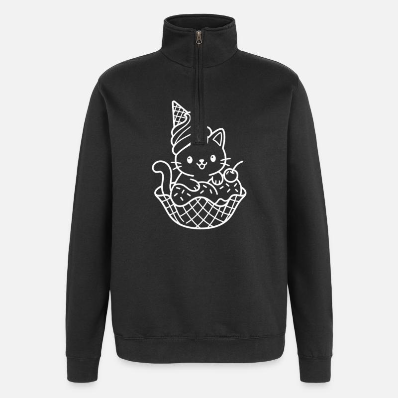 Glace Kawaii Cat - Sweat à zip 1/4 - noir