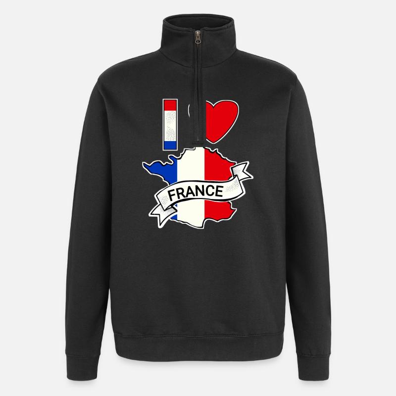 France - Drapeau - Carte - Sweat à zip 1/4 - noir
