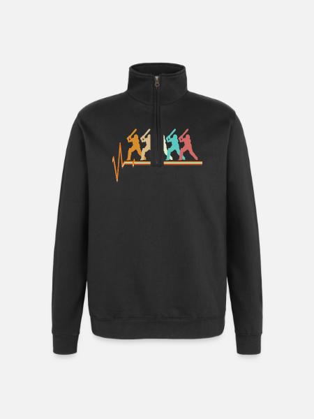 Cricket Heartbeat Retro Batsman Pulse Slogan - Quarter-Zip Sweatshirt - black