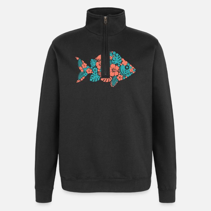 Silhouette du poisson fleur tropical - Sweat à zip 1/4 - noir