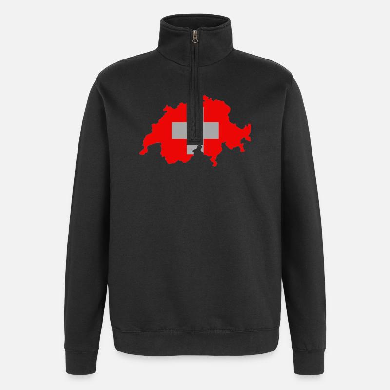 Carte suisse avec drapeau - Sweat à zip 1/4 - noir