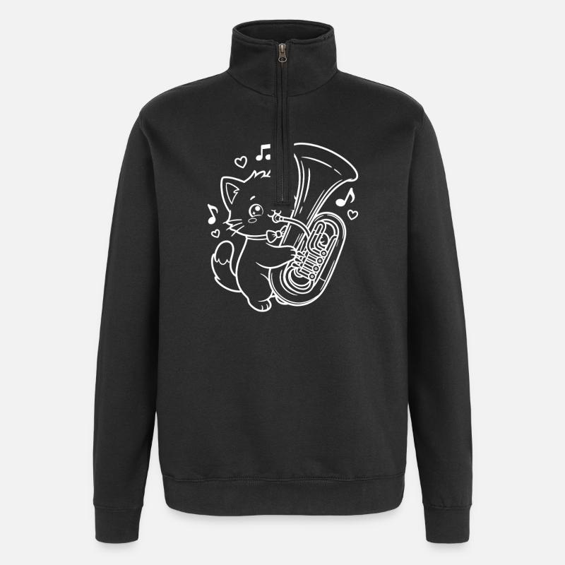 Kawaii Cat Tuba Player - Quarter-Zip Sweatshirt - black