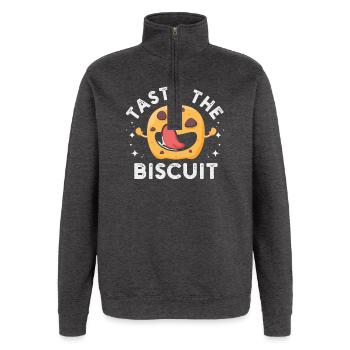Goûte au biscuit Personnage - Sweat à zip 1/4 - charbon - Devant - AI Model Female 172 light (172cm) & AI Model Male 178 dark (178cm)