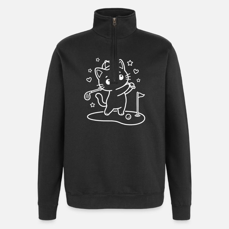 Kawaii Cat Playing Golf - Quarter-Zip Sweatshirt - black