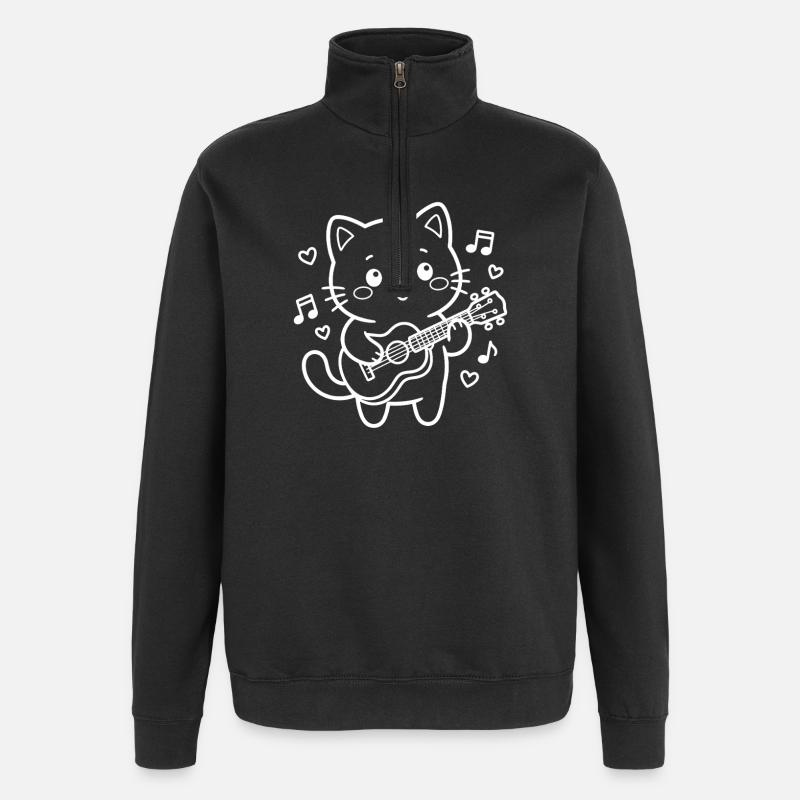 Kawaii Katze Ukulele - Quarter-Zip-Sweatshirt - Schwarz