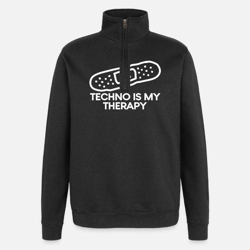 Techno is my Therapy Pflaster - Quarter-Zip-Sweatshirt - Schwarz