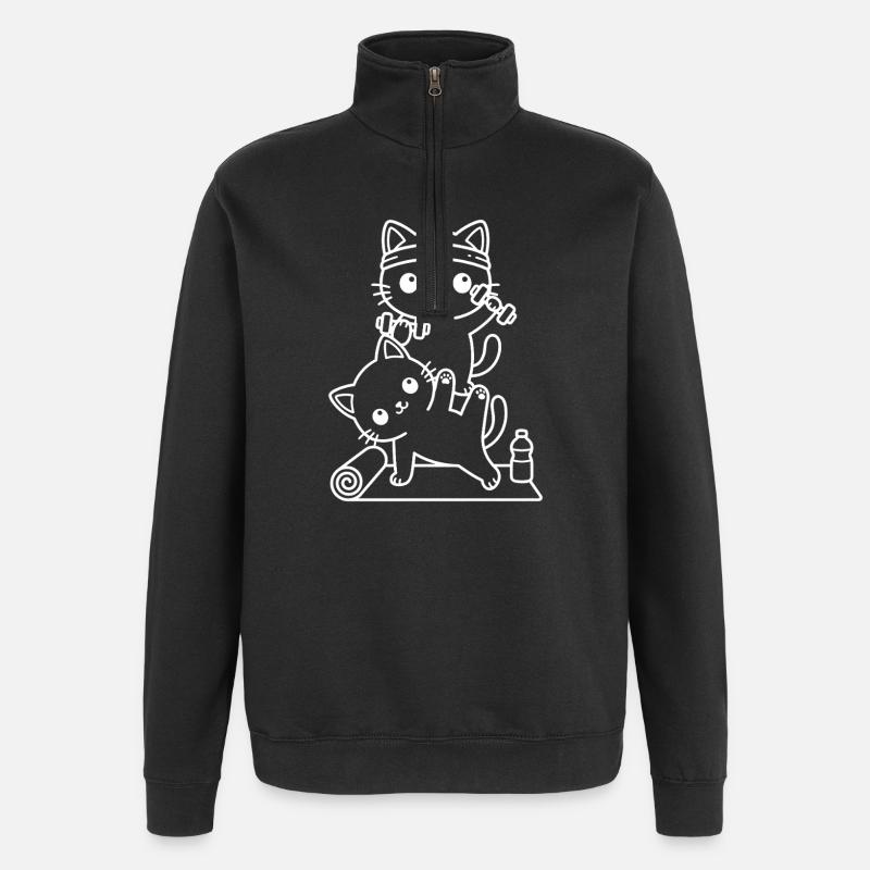 Kawaii Katzen beim Training - Quarter-Zip-Sweatshirt - Schwarz