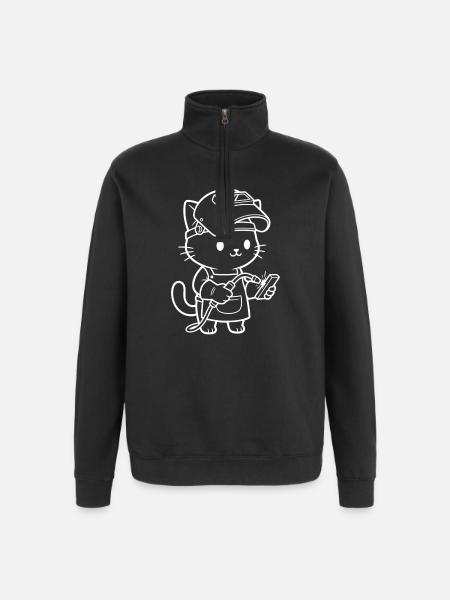 Kawaii Cat Welder - Quarter-Zip Sweatshirt - black