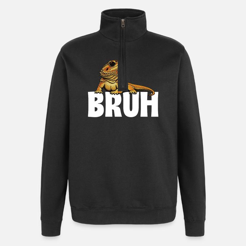 Bruh Bearded Dragon Funny Beardie - Quarter-Zip Sweatshirt - black