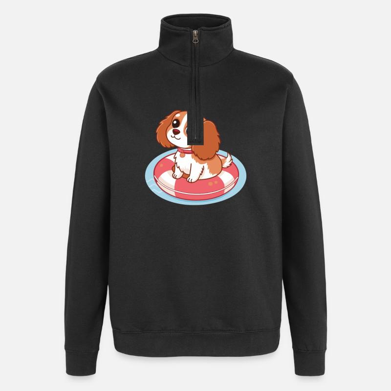 Chiot Mignon sur Bouée Flottante - Sweat à zip 1/4 - noir
