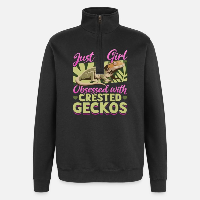 Gecko à crête reptile drôle - Sweat à zip 1/4 - noir