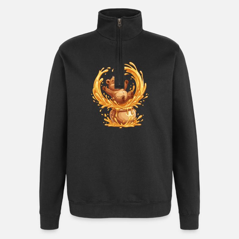 Honigfreudiger Bär im Kessel - Quarter-Zip-Sweatshirt - Schwarz