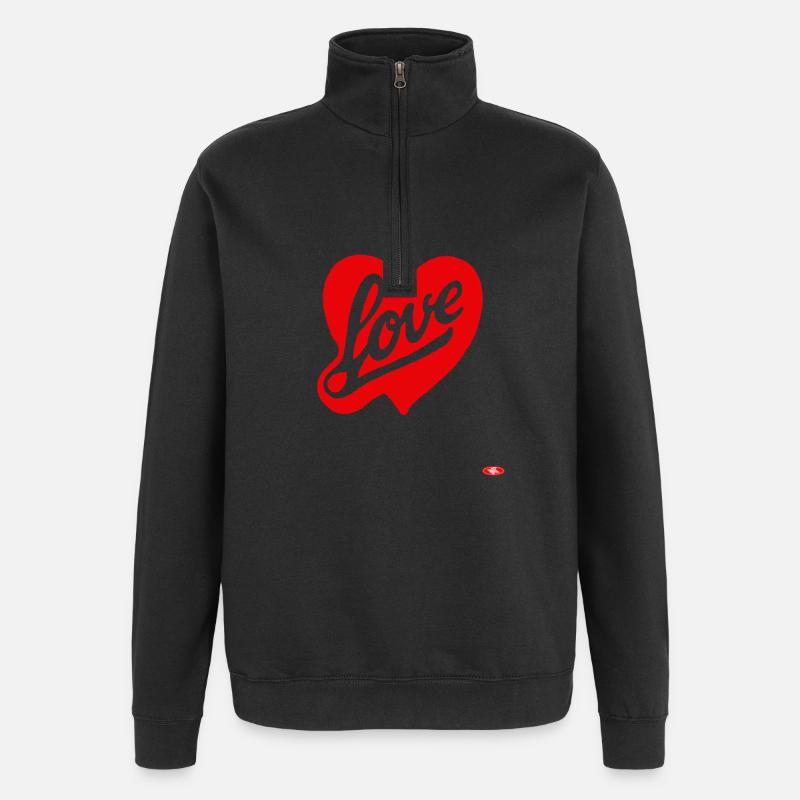 Red Love Heart Manuskriptdesign - Sweatshirt med 1/4 lynlås - sort