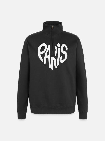 Paris Graffiti Script Logo Heart Shaped - Quarter-Zip Sweatshirt - black