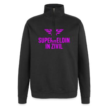 Superheldin In Zivil Superhero Superhelden Kostüm - Quarter-Zip-Sweatshirt - Schwarz - Vorne - AI Model Female 172 light (172cm) & AI Model Male 178 dark (178cm)