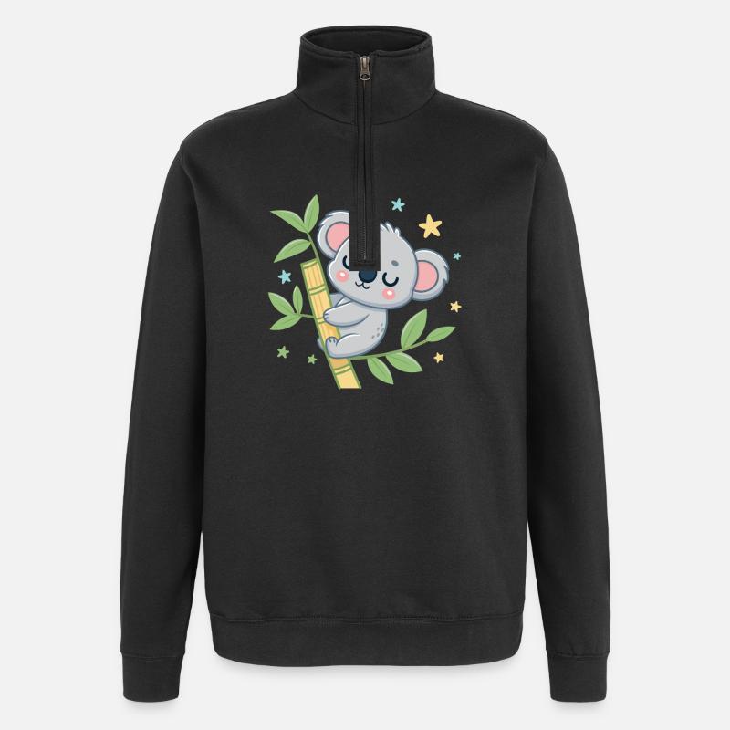 Koala auf Bambus-Träumerei - Quarter-Zip-Sweatshirt - Schwarz