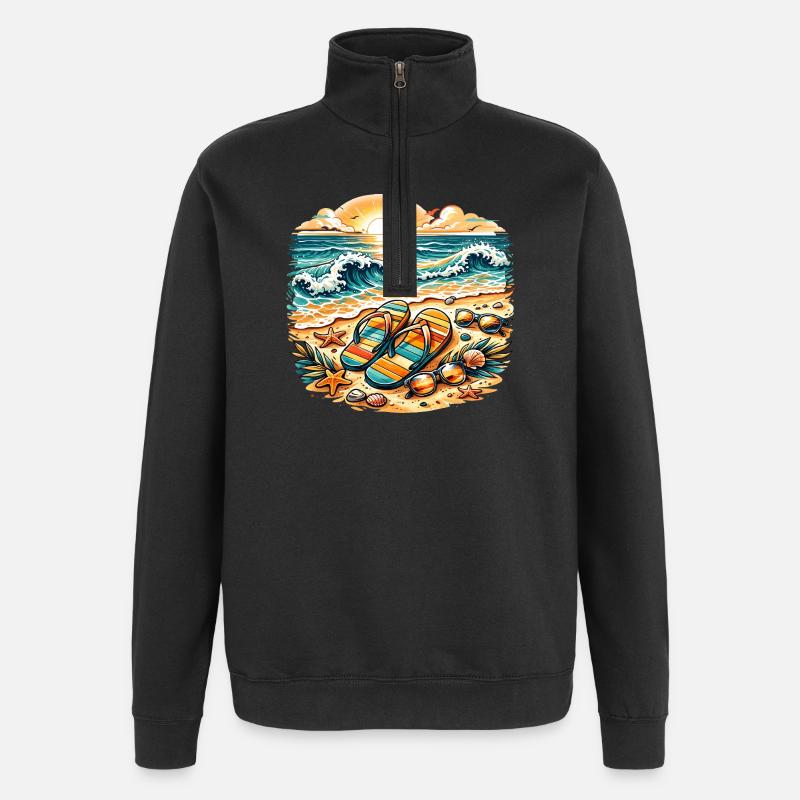 Sunset on the beach illustration - Quarter-Zip Sweatshirt - black