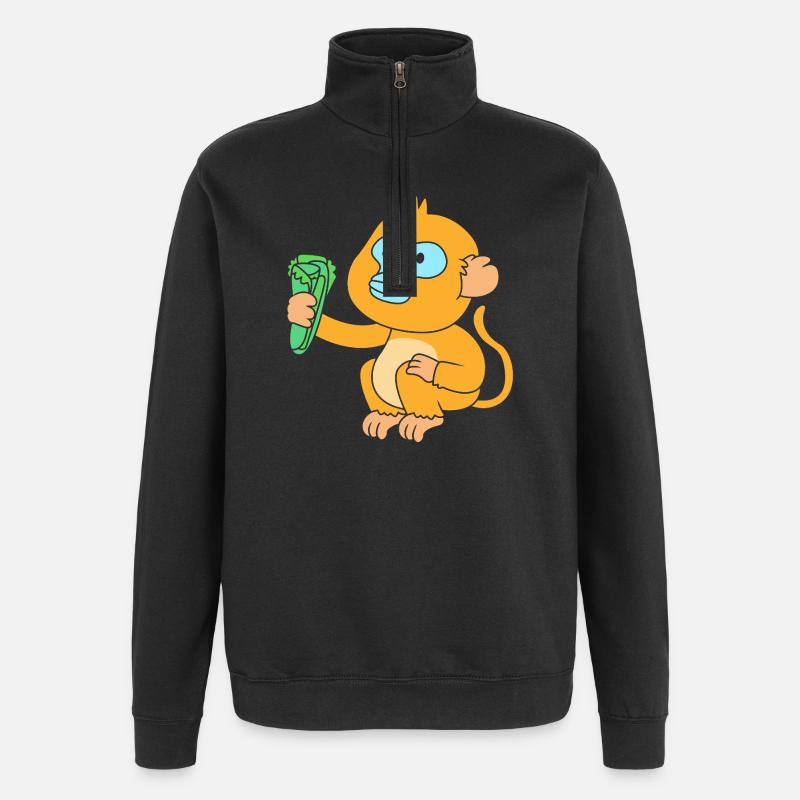 Singe à nez court Chimpanzé singe - Sweat à zip 1/4 - noir