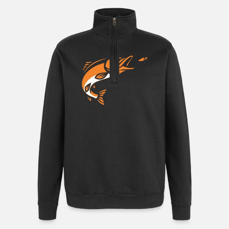 Hecht Raubfisch Sprung Silhouette - Quarter-Zip-Sweatshirt - Schwarz