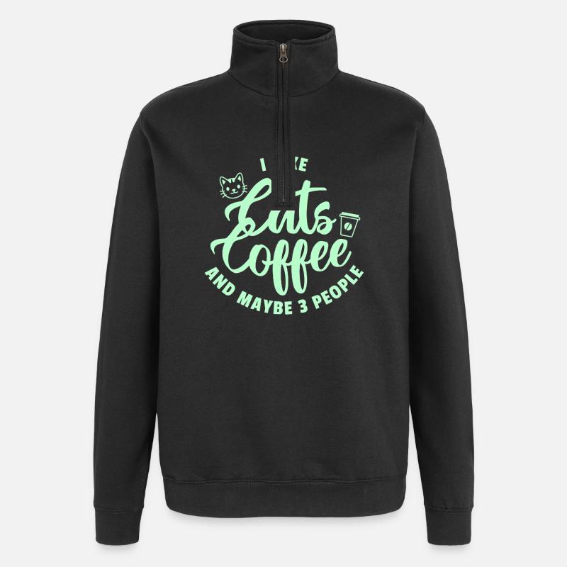 Katzen Kaffee Trio Spruch - Quarter-Zip-Sweatshirt - Schwarz