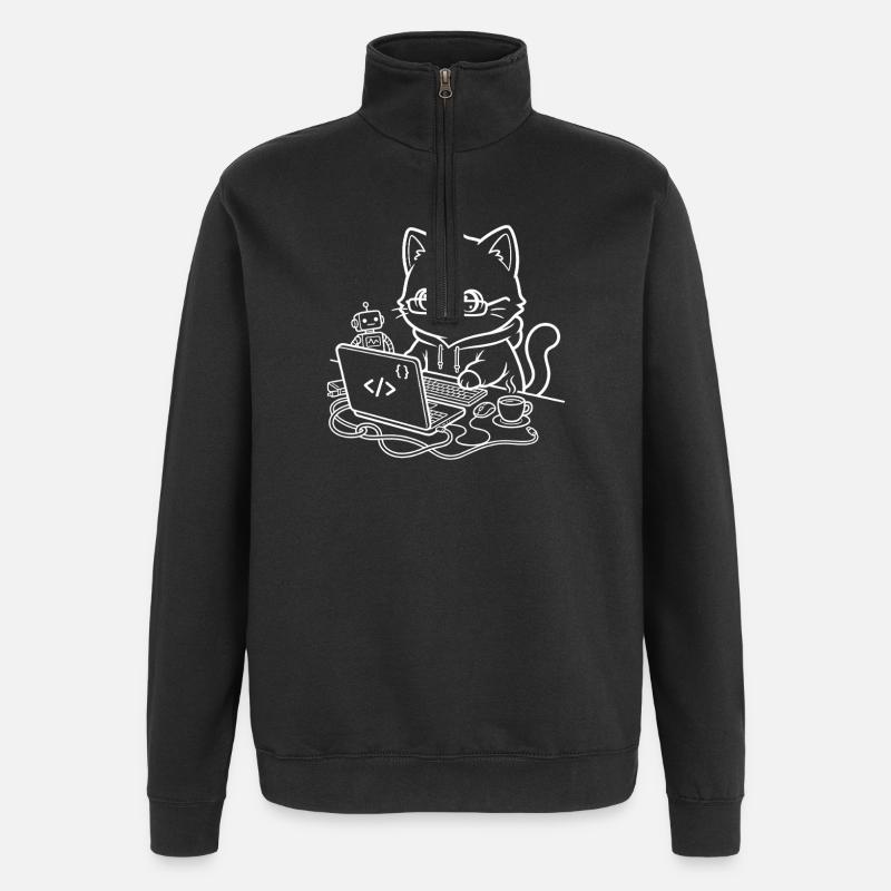 Coder Kawaii Katze Programmierer - Quarter-Zip-Sweatshirt - Schwarz