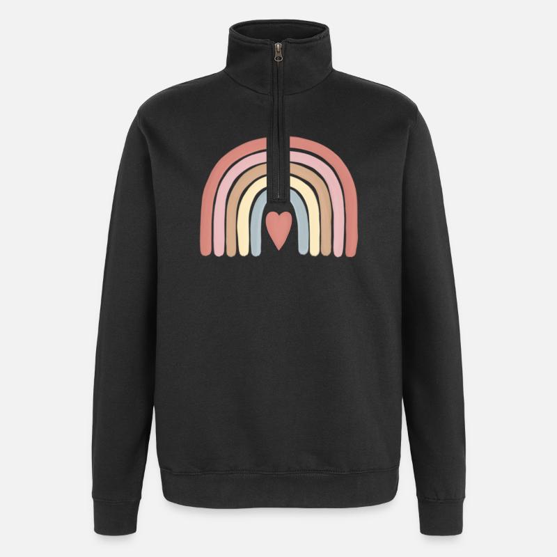 Pastellherz Regenbogenkunst - Quarter-Zip-Sweatshirt - Schwarz