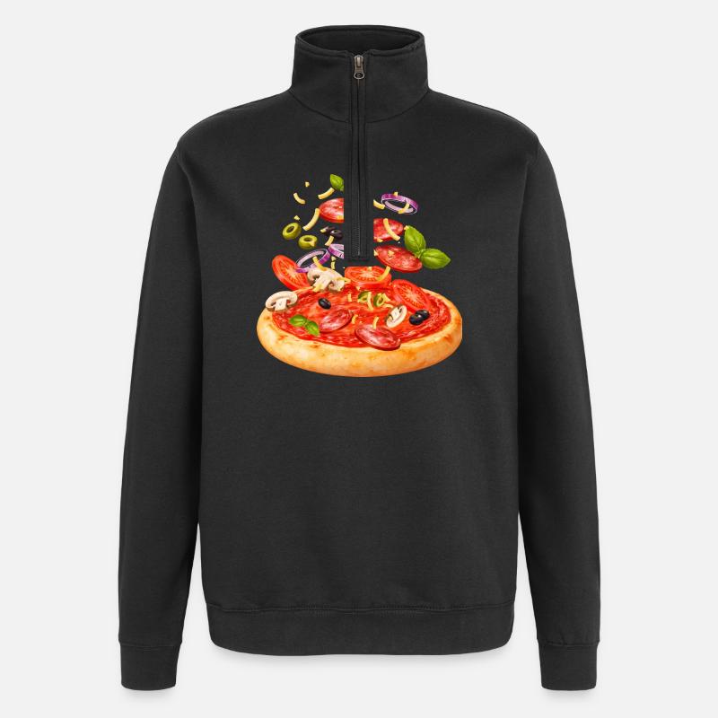 Pizza with salami and vegetables illustration - Quarter-Zip Sweatshirt - black