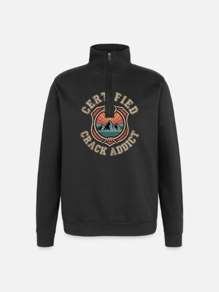 Certified Crack Addict Climbing Boulder Fan - Quarter-Zip Sweatshirt - black