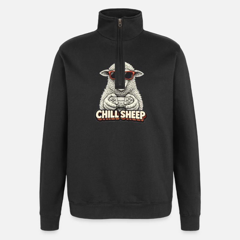 Chill Sheep with Controller - Quarter-Zip Sweatshirt - black