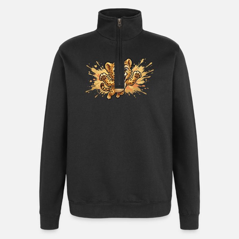 Springender Leopardenjunge - Quarter-Zip-Sweatshirt - Schwarz
