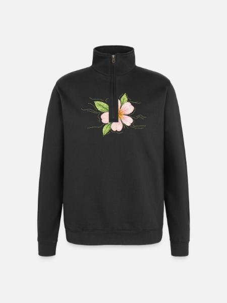 Cherry blossom in embroidery style - Quarter-Zip Sweatshirt - black