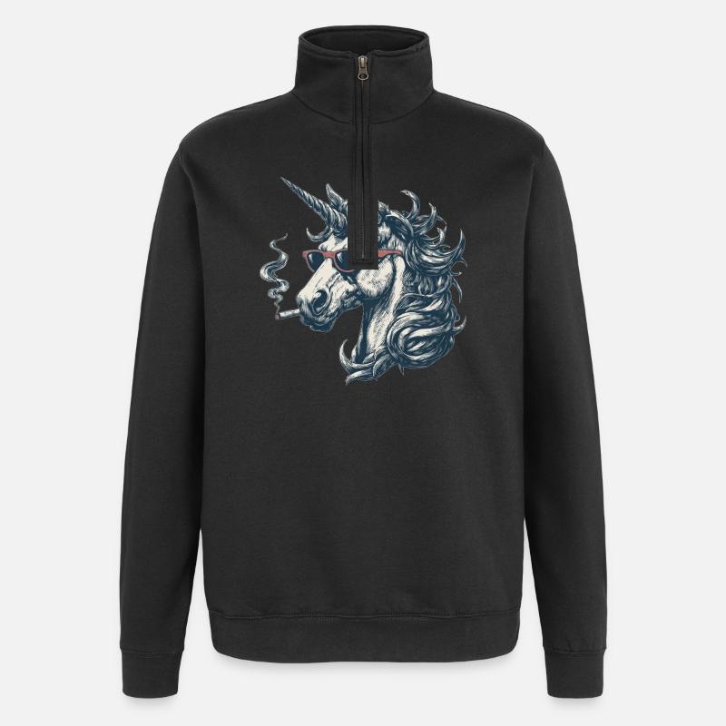 cooles Einhorn - Quarter-Zip-Sweatshirt - Schwarz