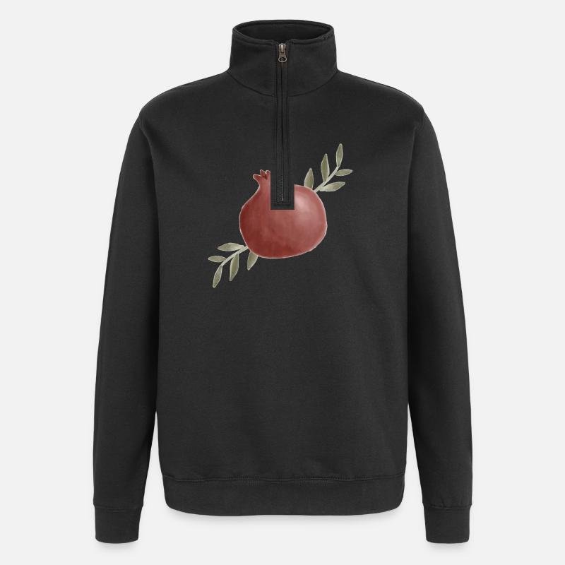 Aquarelle Grenade avec feuilles - Sweat à zip 1/4 - noir