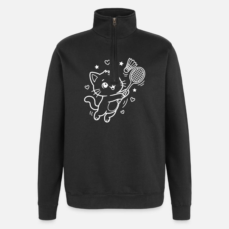 Kawaii Cat Playing Badminton - Quarter-Zip Sweatshirt - black