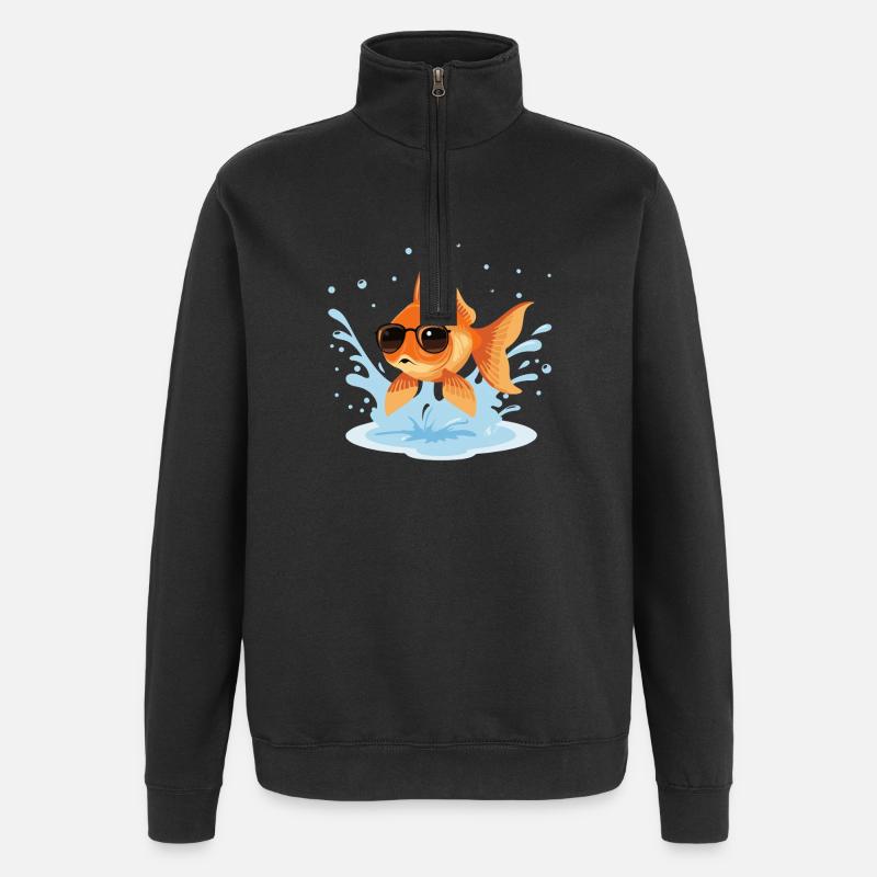 Poisson doré lunettes estivales - Sweat à zip 1/4 - noir