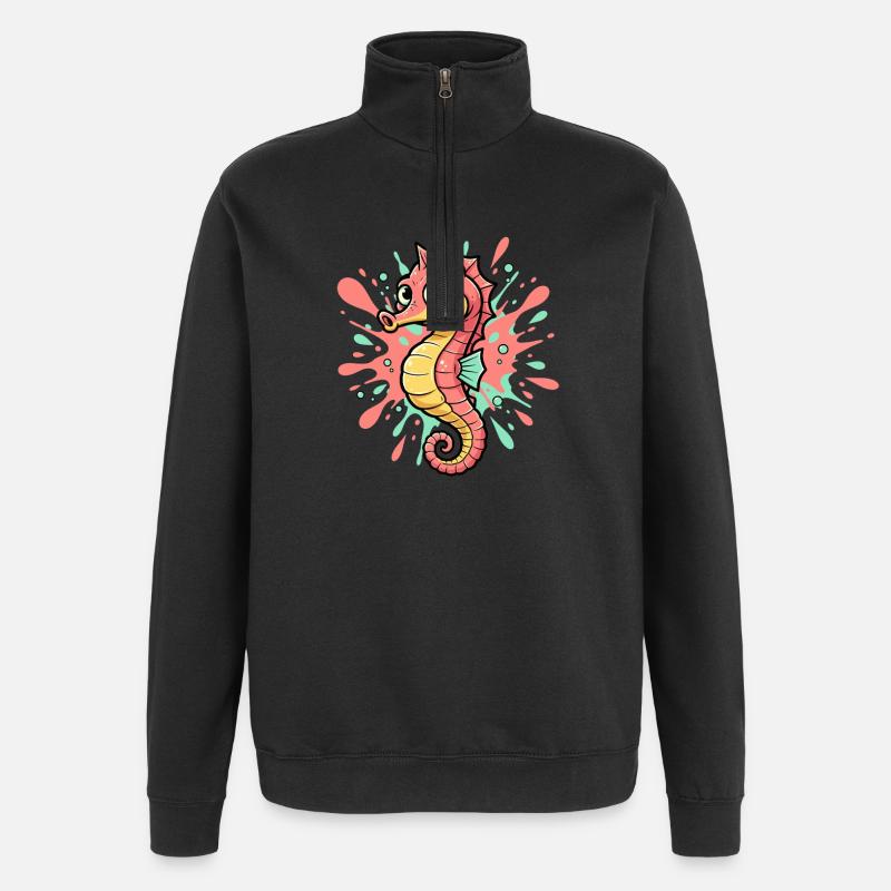 Bunte Seepferdchen Splash Illustration - Quarter-Zip-Sweatshirt - Schwarz