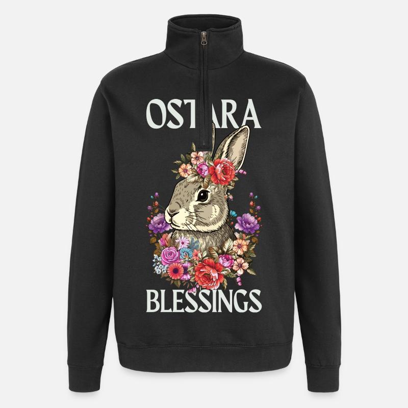 Bénédictions d’Ostara Joyeuse Lapin de Pâques - Sweat à zip 1/4 - noir