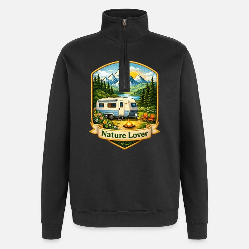 Camping in den Bergen Illustration - Quarter-Zip-Sweatshirt - Schwarz